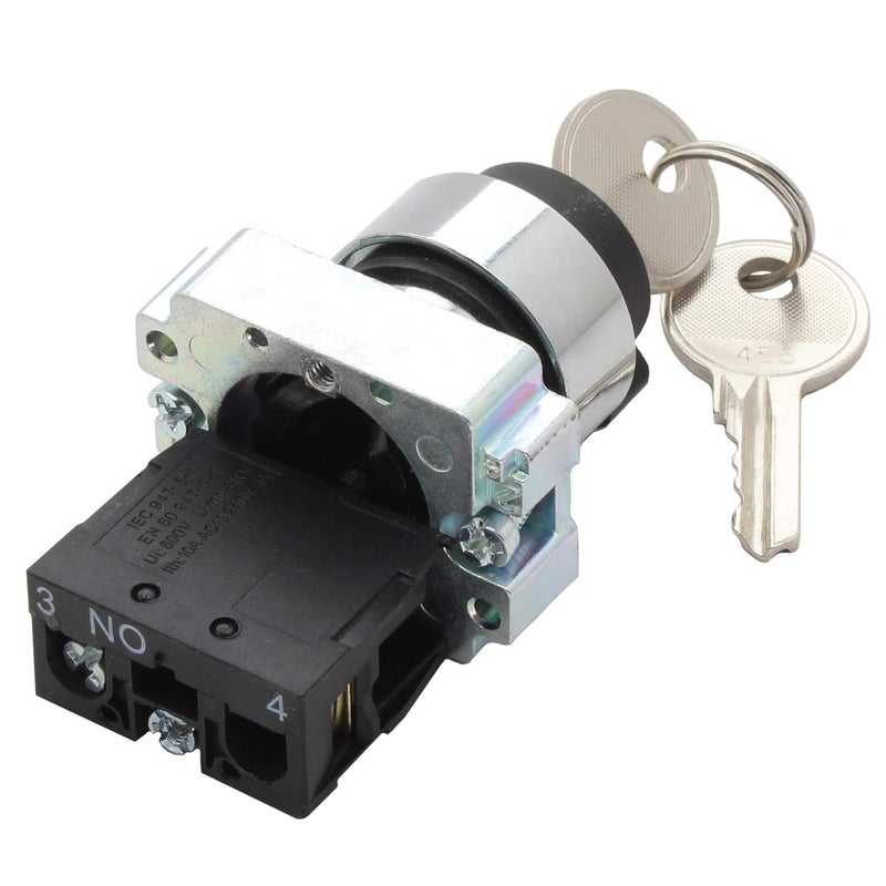 SHOPCORP 2 Position Maintained Selector Rotary Key Switch - Self-Lock Switch, 22mm Mounting Hole Size, 1NO Control Function, 415V Voltage and 10A Contact Current - XB2-BG21 Model (4 Pack) - Image 2